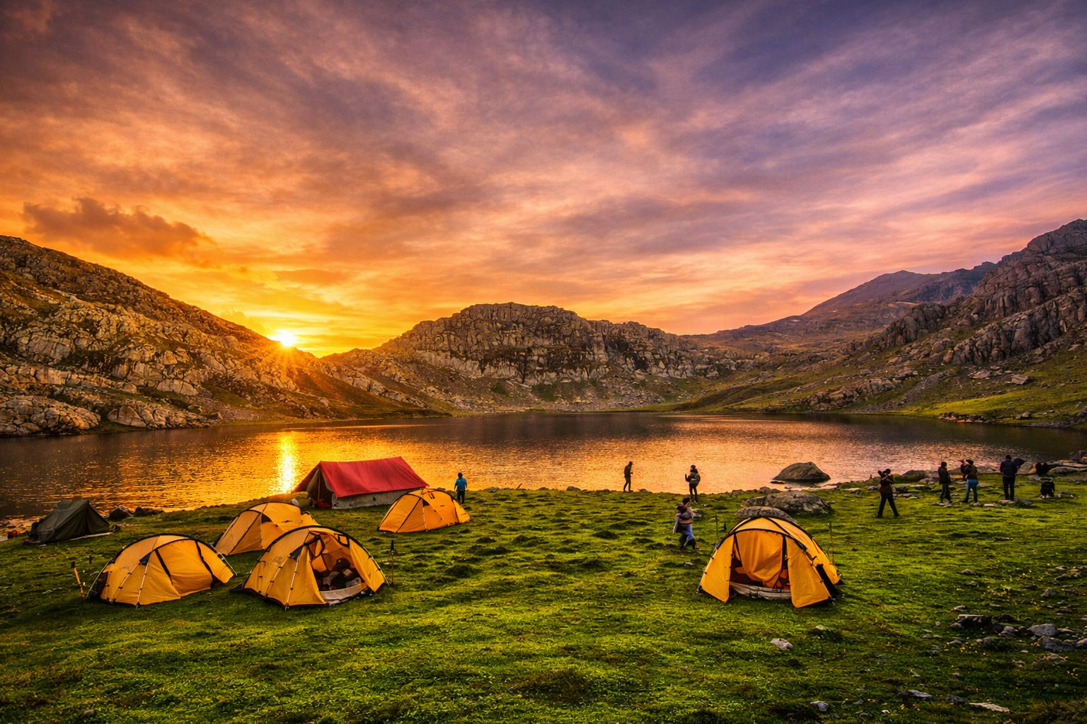 Sundarsar Lake during golden sunset transformation